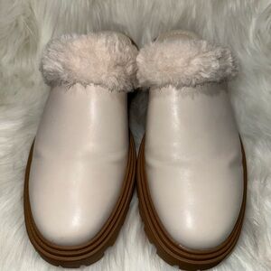 JF J.Ferrar Cream Fur-Lined Women's Mules